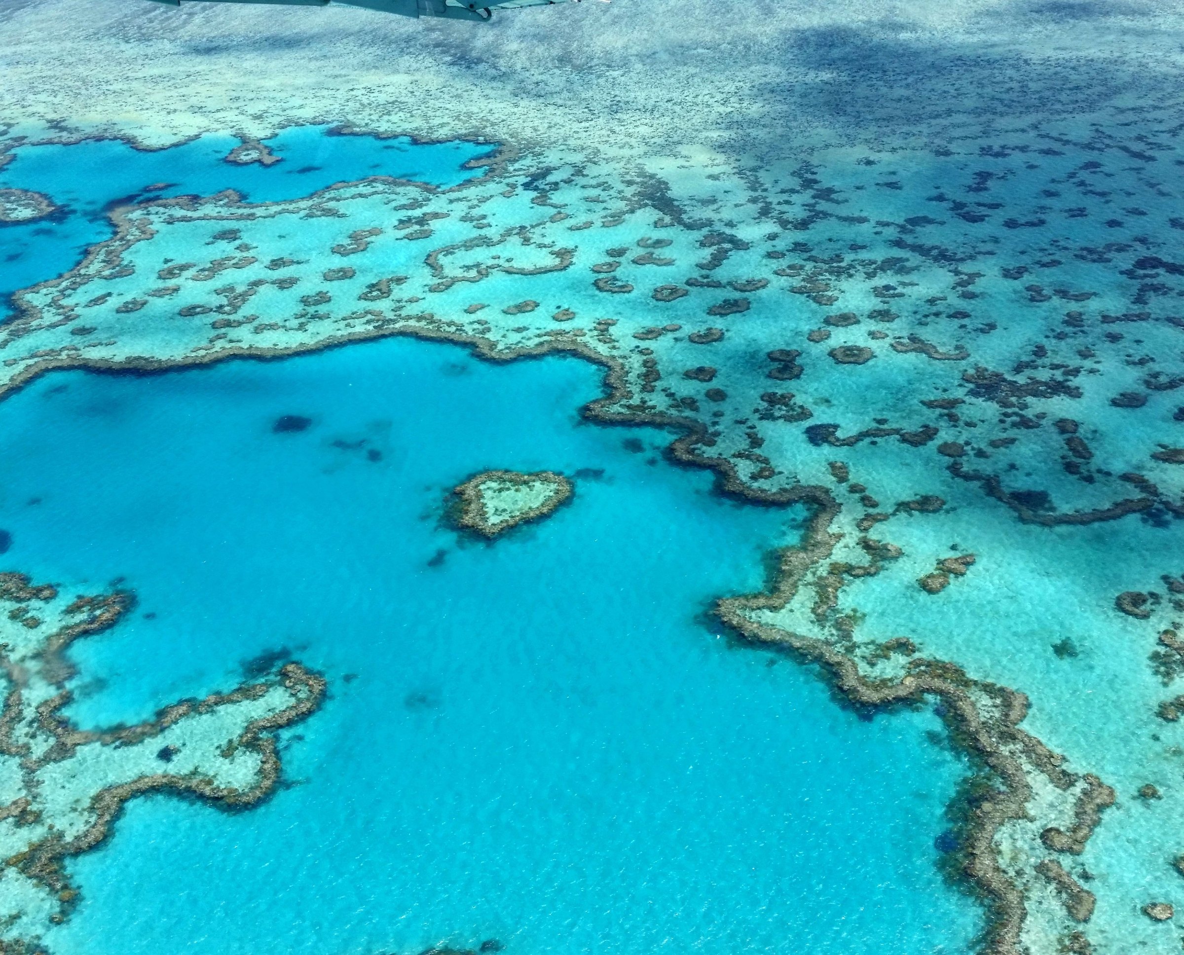Heart Reef and the surrounding coral of the Great Barrier Reef Marine Park from the air